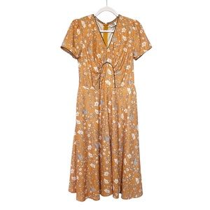Unique Vintage Petula Swing Dress Floral Print Boho Retro Yellow/White Sz Medium
